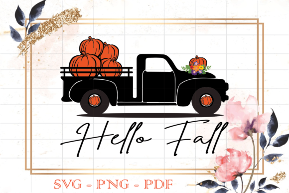Hello Fall Black Pumpkins Truck SVG Graphics