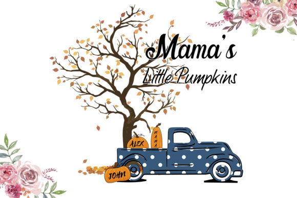 Mama's Little Pumpkin Blue Polka Dot Graphic Print Templates